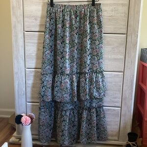 Boho Paisley Floral Tiered Ruffle Maxi Skirt Tulip A-Line Fully Lined Women’s M